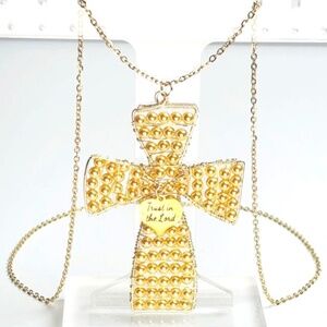 Handmade Swarovski Crystals Pearls Cross Long Necklace "Trust in the Lord"
